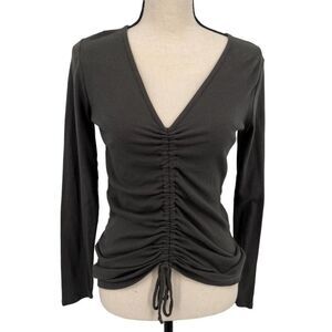 NWT Chaser Long sleeve Ruched V Neck Low Back Gray Shirt